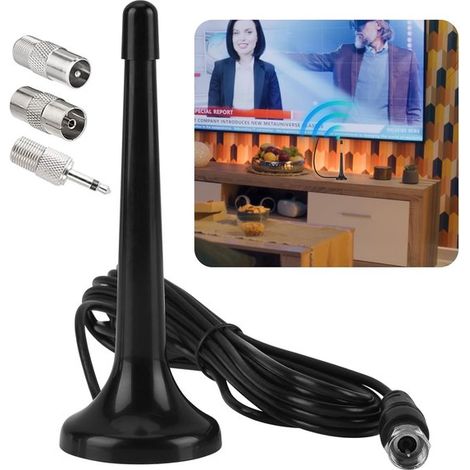 Antenne radio DAB/FM intérieure – Câble de 3 m – Avec 3 adaptateurs et base magnétique – Antenne télescopique pour réception claire des signaux DAB et FM (1/5)