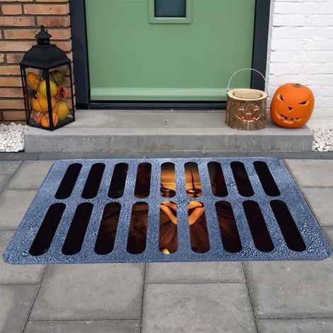 Paillasson Halloween clown d'égout 3D stéréo – Antidérapant – Flanelle lavable – 71x71 cm pour décoration intérieure et extérieure (1/4)