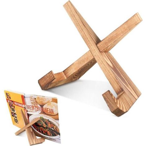 Porte-Livre Cuisine - Bois Massif Carbonisé - Support Recette Comptoir Ferme Moderne - 1 Pièce (1/3)