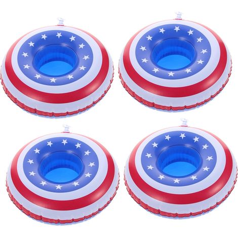 4 Pièces Porte-gobelets Gonflables en PVC Léger et Réutilisable pour Piscine Design Drapeau Américain, pour Fête Hawaïenne ou Activités à Thème Tropical (1/5)