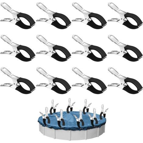 12 Pinces de Serrage Métalliques pour Bâche de Piscine Hors Sol avec Plaquette de Protection – Haute Résistance (1/5)