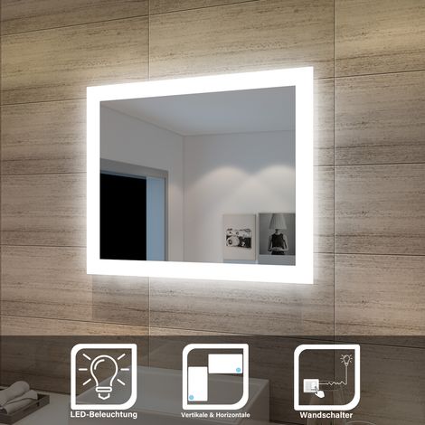 SONNI Badspiegel LED Beleuchtung Badezimmerspiegel mit LED Beleuchtung Wandspiegel Lichtspiegel 50x60cm Energiesparender IP44 (1/5)