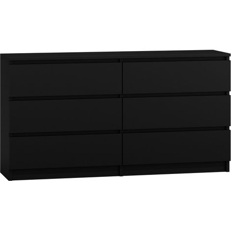 Topeshop – Commode enfant 138x40x75 cm – 6 tiroirs – Structure en panneaux de particules mélaminés – Finition noir mat (1/6)