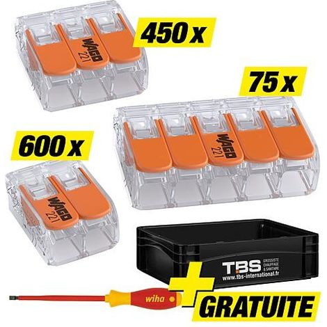 Kit de Bornes de raccordement Wago, 1125 pièces, avec Tournevis gratuit + Tranportbox