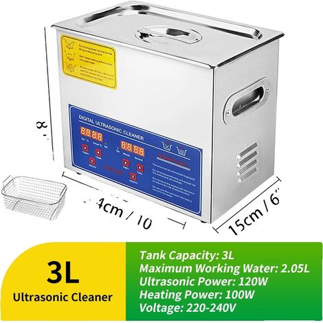 Nettoyeur Ultrasonique, Contrôle Numérique, Applications Polyvalentes, 3L-120W-220V, UE (1/2)