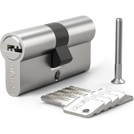 Brass cylinder 30/30mm, 60mm lock with 5 keys, anti-picking, satin nickel finish for front door (1/5)