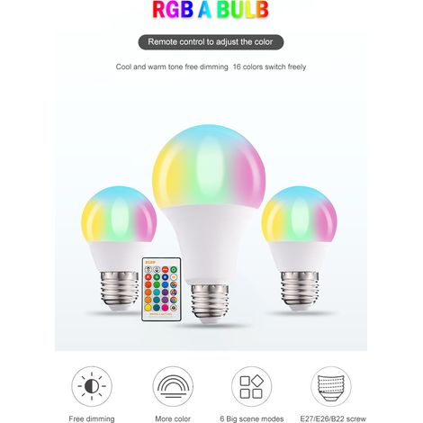 LED-Glühbirne E14, LED-Farbbirnen, 70-W-Äquivalent, Edison-Farbwechselbirne RGB+Weiß dimmbar – 16 Farbauswahlen – 10 W E27 RGBW – 2 dynamische Modi – Fernbedienung Com