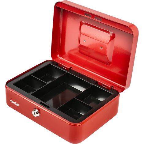 HMF Geldkassette abschließbar, Kasse mit Münzeinsatz, 5 Münzfächer, 25 x 18 x 9 cm, Rot (1/5)