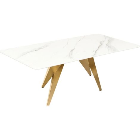 Mesa baja AXIS 130 cm efecto mármol blanco con patas doradas (1/5)