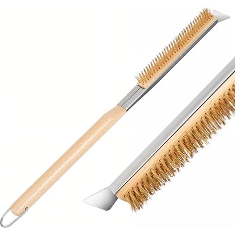 56cm Brosse Four a Pizza, Brosse de Nettoyage pour Four à Pizza, Brosses pour Fours à Pizzas avec Grattoir, Brosses à Pizzas Poils Laiton Pours Les Fours d'Extérieur,Les Fours Portables (1/5)
