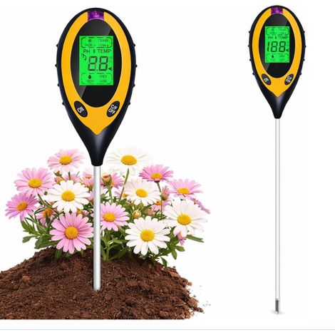 Vier-in-Eins-Bodentester: Ein digitaler Bodentester mit integrierten pH-, Temperatur- und Lichtsensoren, ausgestattet mit einer 19,6 cm langen Sonde. (1/4)