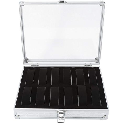 1Pc Jewelry Box, 6/12 Grid Slots Aluminum Rectangle Watch Jewelry Display Storage Organizer Box Case New (12 slots) (1/5)