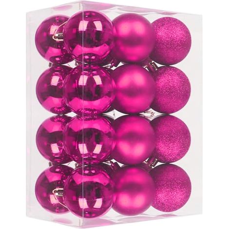 Lot de 24 boules de Noël mates à paillettes pour décoration de sapin de Noël en extérieur - 3 cm (rose) (1/4)