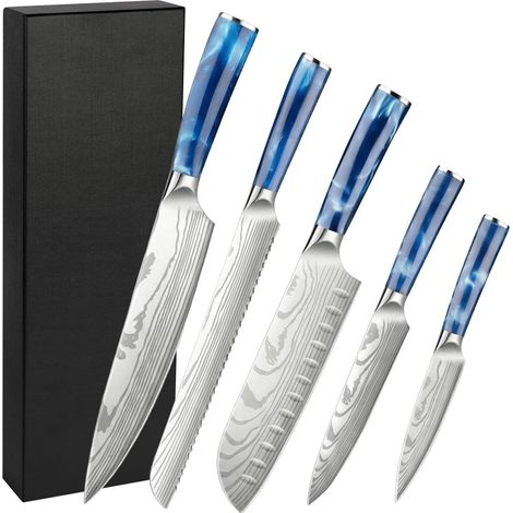 Set of 5 Kitchen Knives – Japanese Style, High Carbon Stainless Steel Kitchen Knife, Ultra-Sharp Blades (1/5)