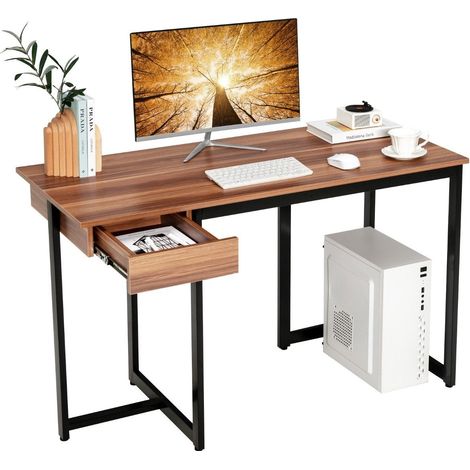 120 cm langer computertisch mit schublade verstellbaren pads computertisch walnuss