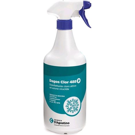 Spray disinfettante a base di cloro attivo "DAGOS CLOR 488" detergente da 750 ml antibatterico pronto all'uso -Confezione da 1 Flacone (1/4)