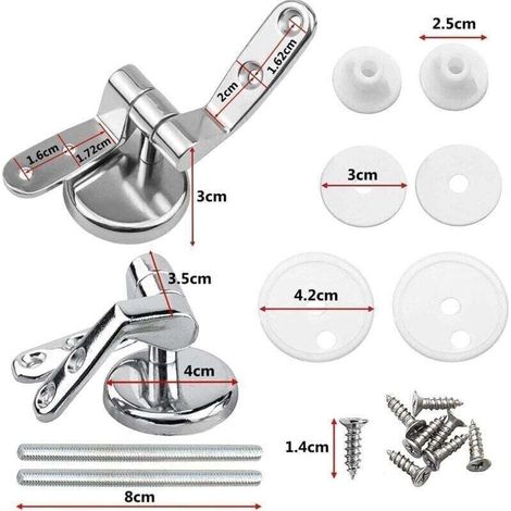 Attaches Charnière Abattant WC, Lot de 2 Charnières de Rechange pour Lunette de Toilette avec Fixations en Alliage de Zinc (1/5)