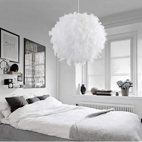 Lampe À Suspension Romantique Nordique Ø25CM Suspension Luminaire En Plumes Blanches Pures Lustre D'Intérieur Moderne E27 (1/4)