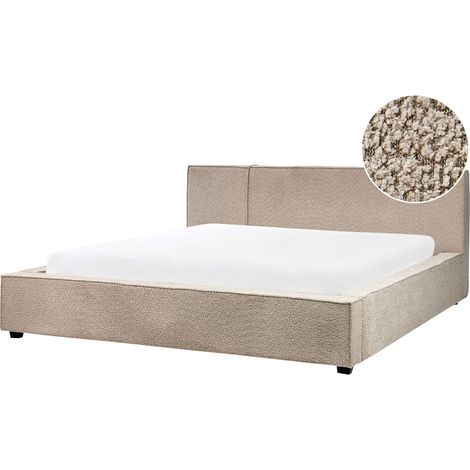 Polsterbett Taupe aus Bouclé Stoff 180 x 200 cm mit Kopfteil Gepolstert Modernes Design Eleganter Minimalistischer Stil für Schlafzimmer