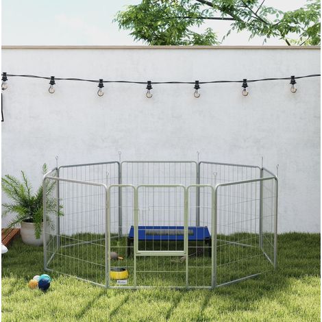 Parc pour chiot 80 cm, enclos pliable 8 panneaux en acier, avec porte, argent HAVRYA (1/5)