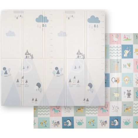 Tapis d'éveil double face KiddyMoon pour bébé, en mousse, idéal pour le développement des tout-petits. Motifs adaptés aux enfants, confortable et parfait pour l'intérieur et l'extérieur. Dimensions : (1/5)