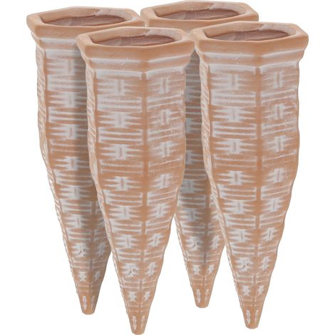 Relaxdays Set Irrigazione a Goccia, 4 Coni, Piante e Fiori, Innaffiatori per Bottiglie da 1,5 L, In-Outdoor, Terracotta
