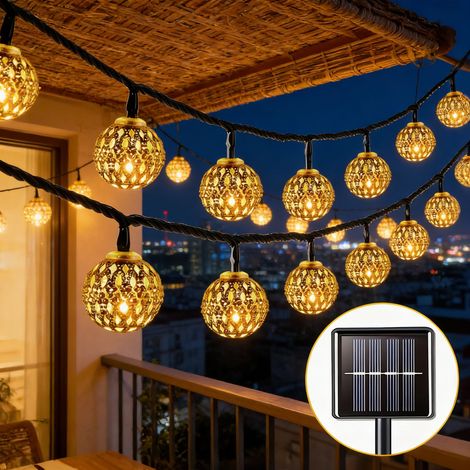 Guirlande lumineuse solaire d'extérieur - 5 m - 20 LED - Boule marocaine - Éclairage solaire de jardin - Blanc chaud avec 8 modes d'éclairage et étanche IP65 - Lampes solaires pour balcon, terrasse (1/5)