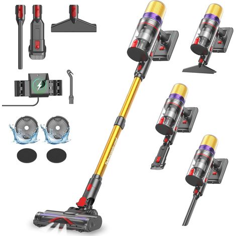 V16 Aspirateur Balai sans Fil 55Kpa/600W/80Mins, Aspirateur sans Fil Puissant, Écrans Tactiles LED, Mode Automatique, Brosse Anti-Emmêlement pour Tapis, Sols Durs et Poils d'animaux (1/5)