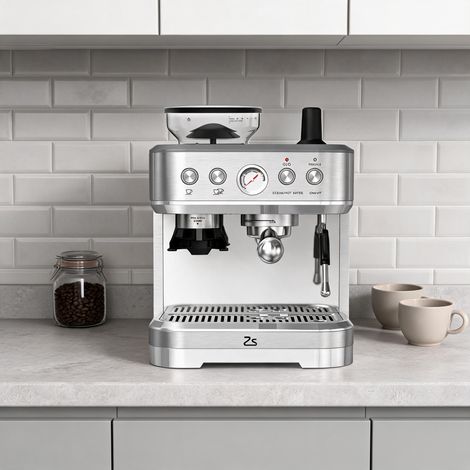 Machine à café avec broyeur intégré, 15 bars, contrôle PID, chauffe instantanée, 8 niveaux de mouture, buse vapeur professionnelle, réservoir 2,3L, acier inoxydable chromé - Conforme aux normes europé (1/5)