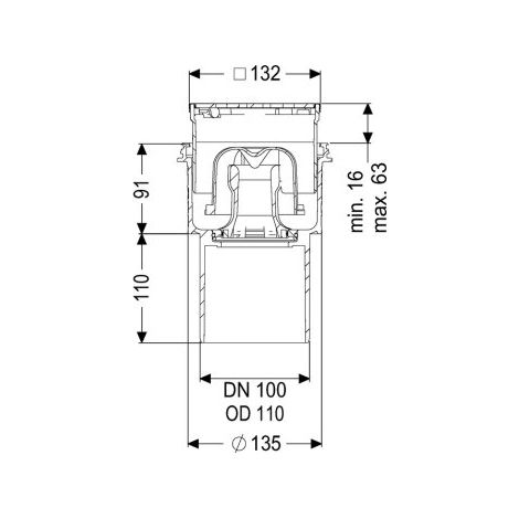 Siphon de sol/plafond Ecoguss DN 100, vertical, grille design