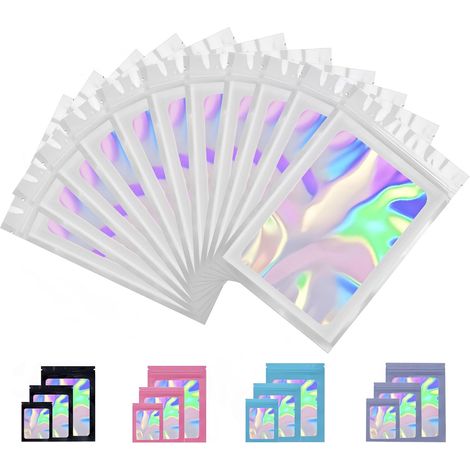 Sachet Mylar - 50 Pièces - Aluminium Holographique - Zip Hermétique - Stockage Aliments - 10,5x15cm (1/5)