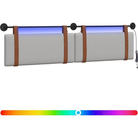 Hanging Headboard with LED Light Cloud Grey Antique PU vidaXL