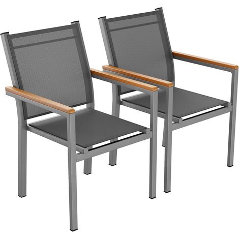 Stapelbarer Esszimmerstuhl, Aluminium Textilene, Gartenstuhl 2er Set, WPC Handlauf, Maximale Belastung 150kg, Balkonstühle, für Terrasse, Balkon, Terrasse, Pool, Restaurants, Grau (1/5)