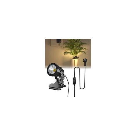 Projecteur à pince avec interrupteur marche/arrêt, étanche IP65, pour plantes d'intérieur et d'extérieur, projecteur LED à pince 7 W avec prise, lumière blanc chaud 3000 K (1/4)