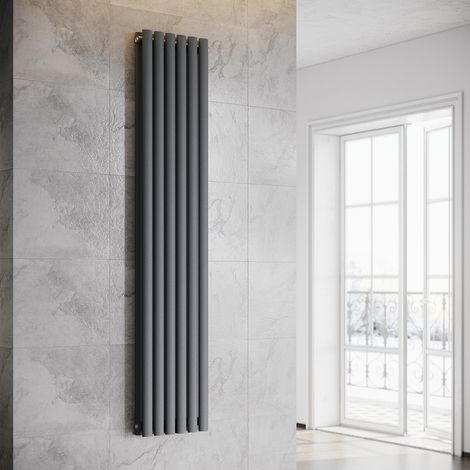 SONNI Design Pannello Radiatore Tubi 1800 x 354 mm Antracite Doppio Strato Radiatore Bagno Collegamento Centrale Tubi Verticali Radiatore