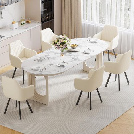 Esszimmerstühle 6er Set drehbar mit Armlehne, Samt Polsterstuhl Beige (1/5)