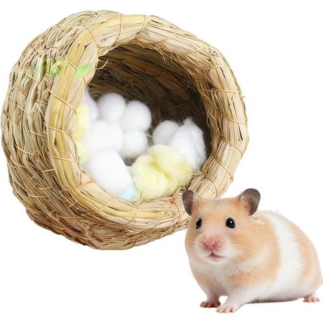 Hamsternest Hamsterversteck Vogelnest Hamsterhaus Gleithörnchenhaus Geflochtenes Grashaus Ohne Wattebällchen 11 x 12 cm für Papageien, Hamster, G