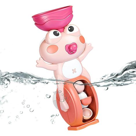 Grenouille rose cascade de bain avec ventouse, roue interactive pour jouer dans le bain et la piscine, jouet sensoriel et éducatif pour enfants, cadeau idéal pour les fêtes et les anniversaires. (1/5)