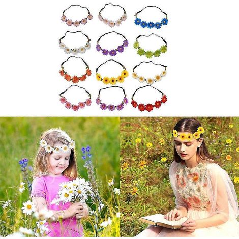 Bandeau à fleurs de tournesol fait main, accessoire de cheveux unique, lot de 12 (1/4)