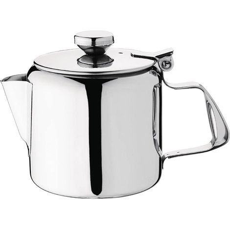 Théière en acier inoxydable finition miroir 410ml/14 oz, argent, poignée double couche résistante à la chaleur, finition miroir hautement polie, passe au lave vaisselle, théière compacte, K677 (1/5)