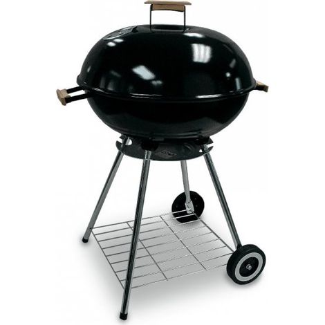 Barbecue in acciaio griglia Ø 56 cm nero con ruote e coperchio Fredi