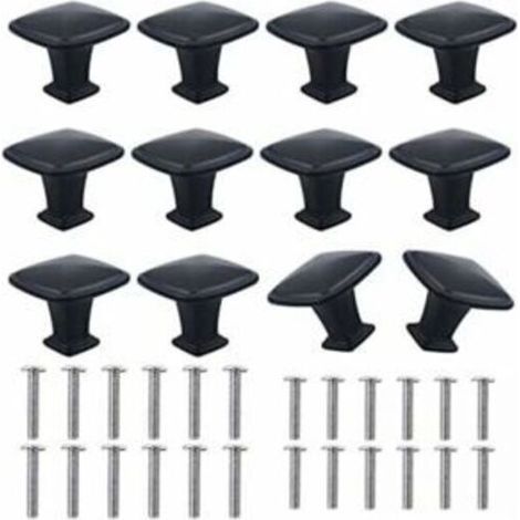 12pcs 30mm Black Square Cabinet Knobs Aluminum Alloy Black Door Knob Modern Furniture Handle Kitchen for Cabinet Drawer Buffet Wardrobe Bedside Table with Screws (1/4)