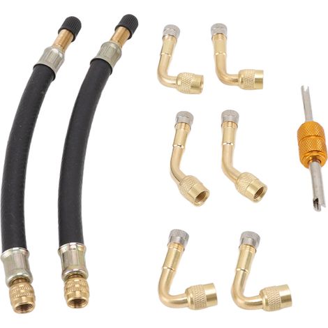 Adaptateur de valve de pneu flexible avec rallonge de valve à 45°, 90° et 135° pour voiture, camion, camping-car, remorque et caravane. (1/5)