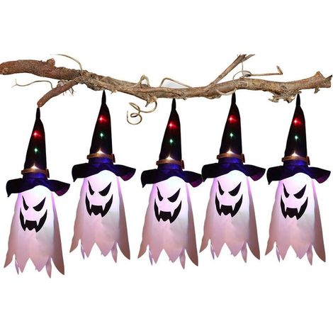 Lanterne LED Halloween Citrouille Fantôme Suspendue Chapeau de Sorcier Lumineux Déco Fête Costume Maison Bar (1/5)