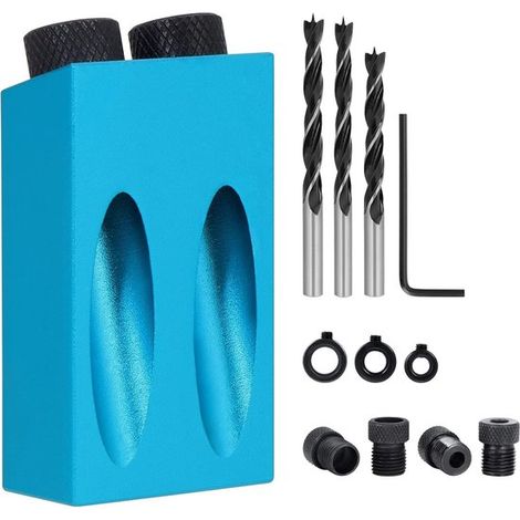 Allecta - Set di 14 dime per fori angolati per la lavorazione del legno con adattatore - Angolo di 15 gradi - Foratura angolata - Set pratico per lavori di precisione sul legno (1/5)
