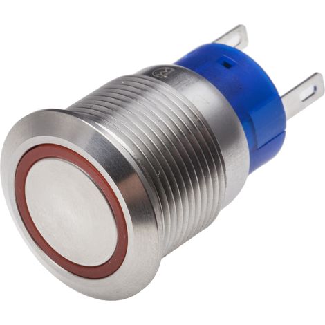 Bouton-poussoir, Verrouillable lumineux, LED Rouge, Unipolaire à deux directions (1RT), 5 A, Argent, Montage panneau ( Prix pour 1 )