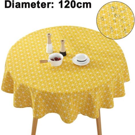 Nappe en lin brodée, nappe de salle à manger, nappe de cuisine de ferme, nappe bohème pour tables rondes, diamètre 120 cm