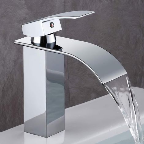 Robinet de salle de bain, robinet de lavabo au design cascade moderne, corps de vanne en cuivre durable, laiton chromé. Eau chaude et froide disponible (1/5)