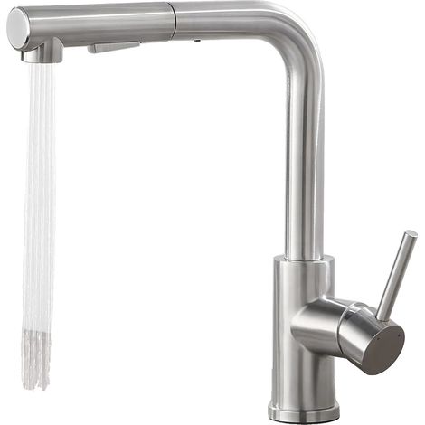 Rubinetto da cucina con doccetta estraibile, girevole a 360°, colore argento, attacco G3/8 (1/2)