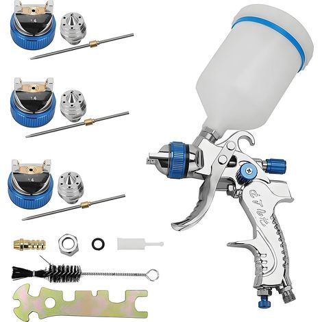 YORKING HVLP Lackierpistole Spritzpistole Kit Sprühpistole 3 Düsen 1,4 mm 1,7 mm 2,0 mm mit 600 ml Plastikbecher Farbsprühsystem für Zäune Decken Wandmalerei (1/5)